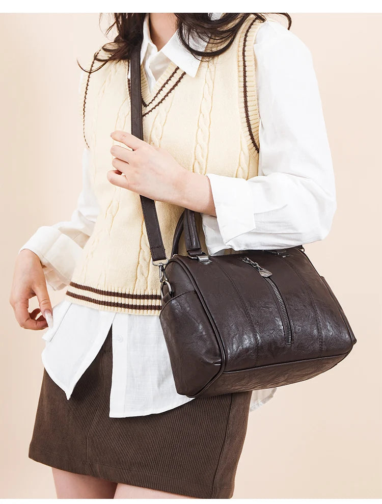 Soft Leather Tote Bag for Women – Large Capacity Retro Shoulder & Crossbody Handbag