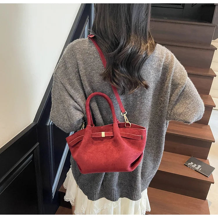 Matte Suede Leather Tote Bag for Women – Large Capacity Retro Shoulder & Crossbody Handbag
