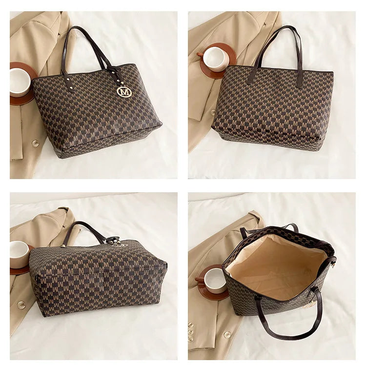 Printed PU Leather Tote Bag for Women – Large Capacity Commuter & College Handbag