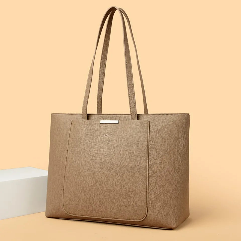 Large Capacity PU Leather Tote Bag for Women – Minimalist Shoulder Handbag for Work & Daily Commute