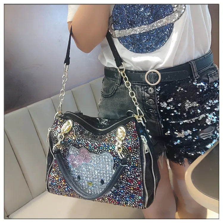 Crystal Diamond Cartoon-Style Handbag – Women’s Shoulder Bag (Large Capacity)