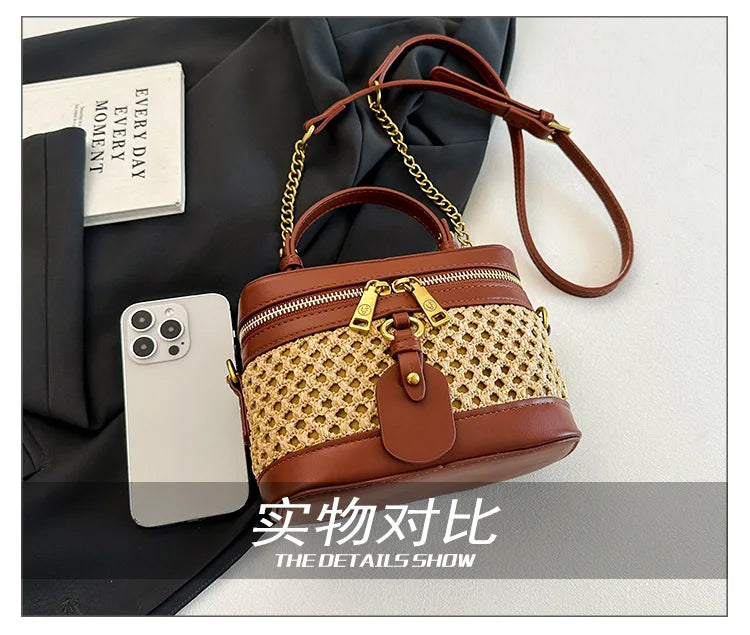 Woven Raffia Mini Handbag – Top Handle & Single-Shoulder Bag