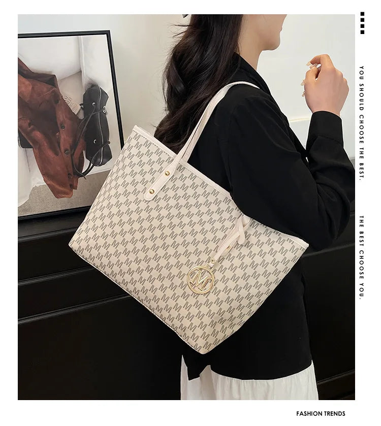 Printed PU Leather Tote Bag for Women – Large Capacity Commuter & College Handbag