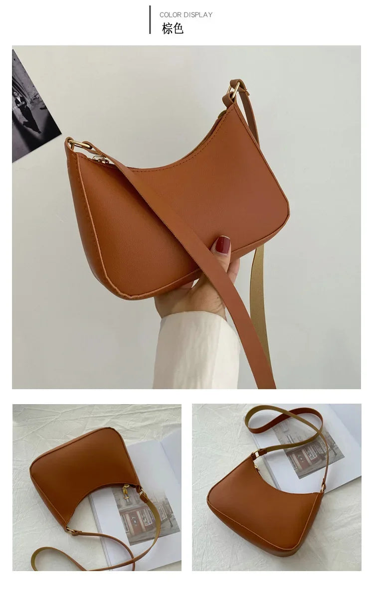 Women’s Minimal Shoulder Bag – Retro PU Leather Everyday Handbag