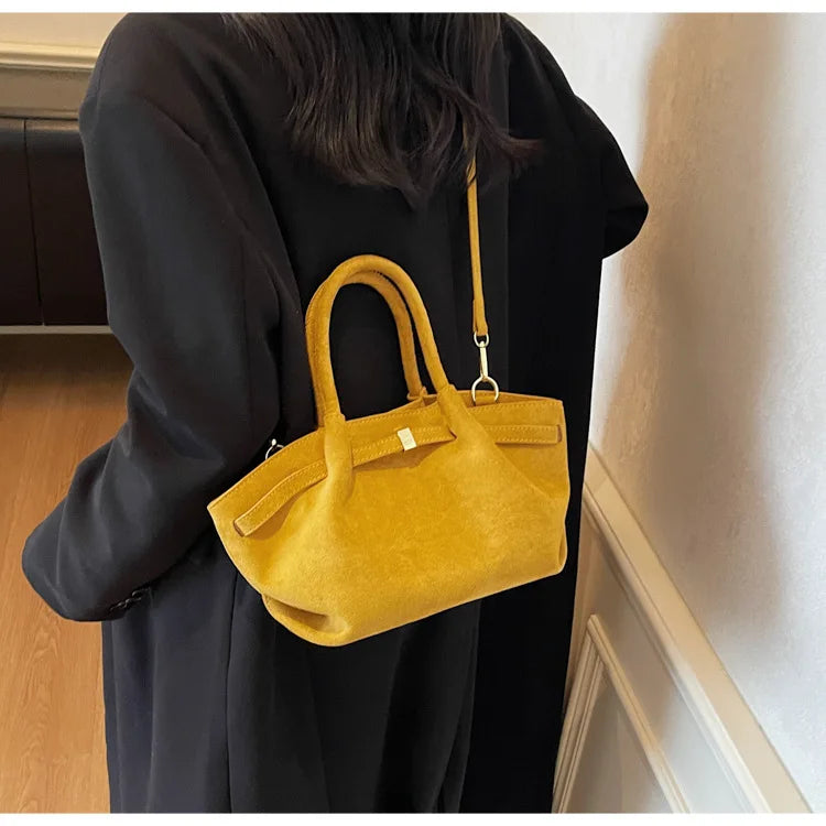 Matte Suede Leather Tote Bag for Women – Large Capacity Retro Shoulder & Crossbody Handbag