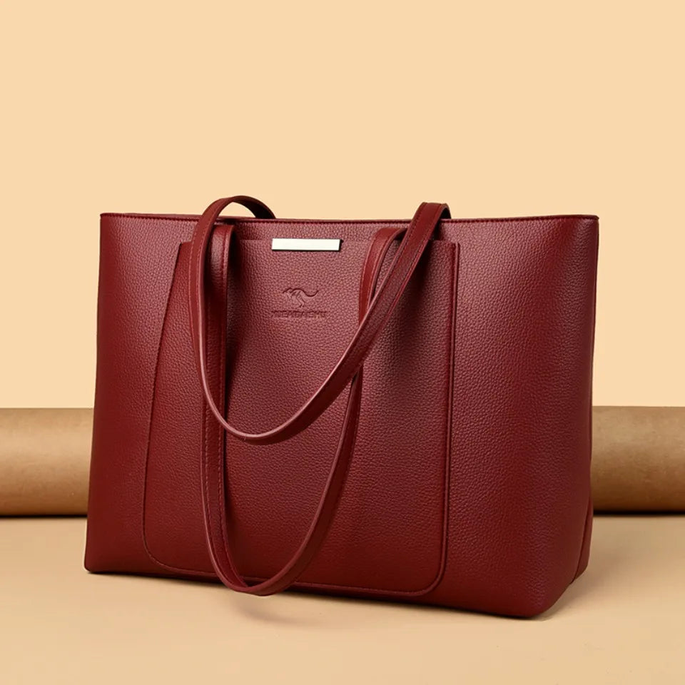 Large Capacity PU Leather Tote Bag for Women – Minimalist Shoulder Handbag for Work & Daily Commute