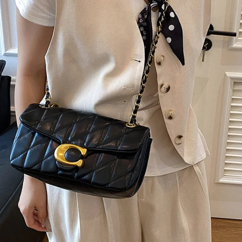 High-End Feminine Chain Crossbody Bag – Diamond Pattern Small Square Handbag