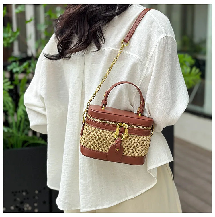 Woven Raffia Mini Handbag – Top Handle & Single-Shoulder Bag
