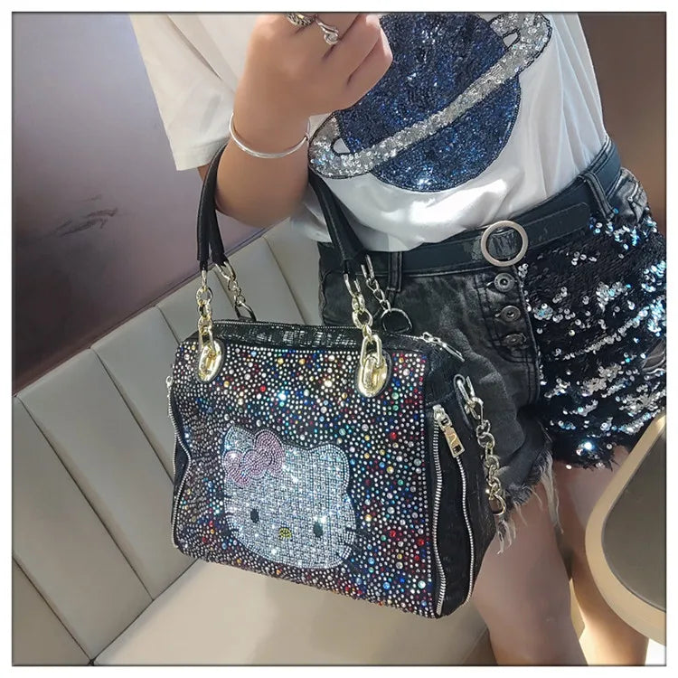 Crystal Diamond Cartoon-Style Handbag – Women’s Shoulder Bag (Large Capacity)