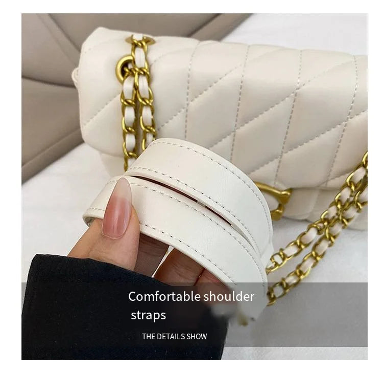High-End Feminine Chain Crossbody Bag – Diamond Pattern Small Square Handbag