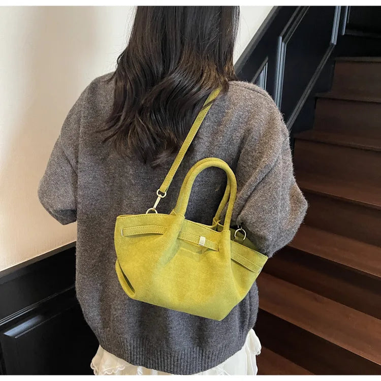 Matte Suede Leather Tote Bag for Women – Large Capacity Retro Shoulder & Crossbody Handbag