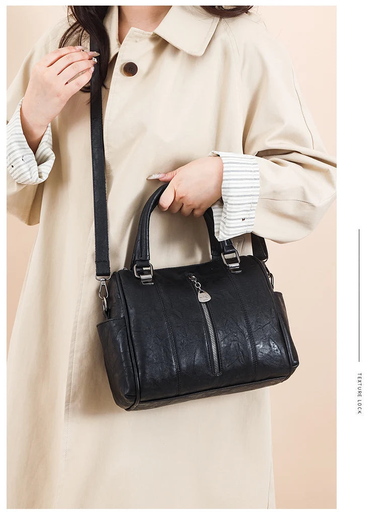 Soft Leather Tote Bag for Women – Large Capacity Retro Shoulder & Crossbody Handbag
