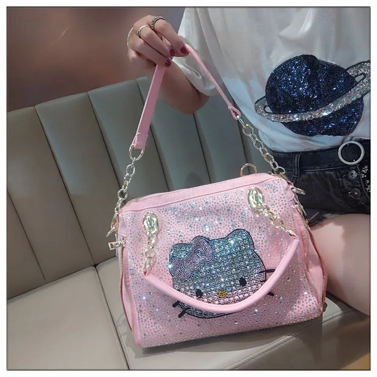 Crystal Diamond Cartoon-Style Handbag – Women’s Shoulder Bag (Large Capacity)