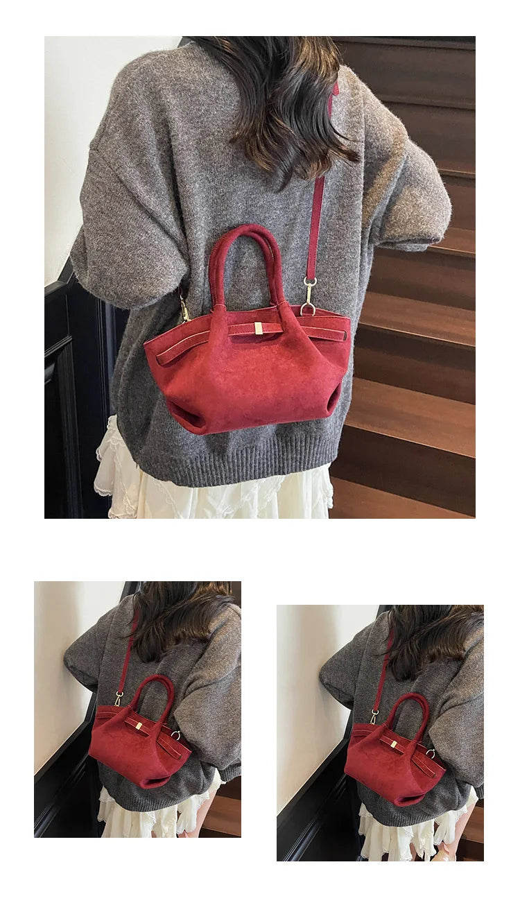 Matte Suede Leather Tote Bag for Women – Large Capacity Retro Shoulder & Crossbody Handbag