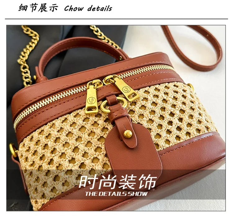 Woven Raffia Mini Handbag – Top Handle & Single-Shoulder Bag