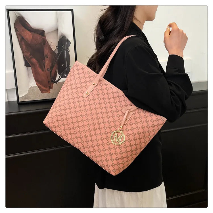 Printed PU Leather Tote Bag for Women – Large Capacity Commuter & College Handbag