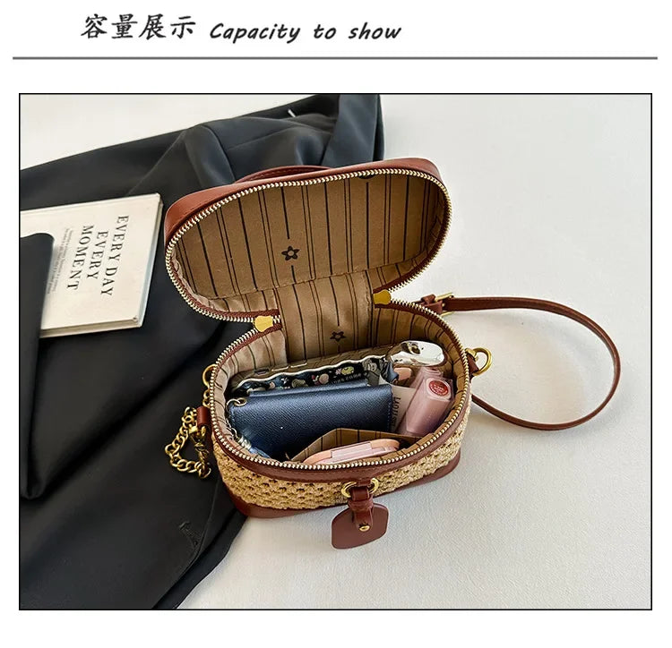 Woven Raffia Mini Handbag – Top Handle & Single-Shoulder Bag