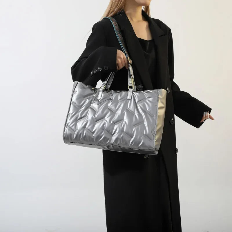 Padded Quilted Tote Bag for Women – Lightweight Nylon Large Capacity Shoulder & Crossbody Bag