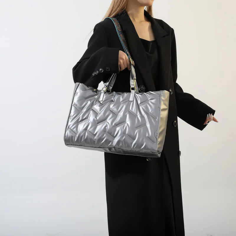 Padded Quilted Tote Bag for Women – Lightweight Nylon Large Capacity Shoulder & Crossbody Bag