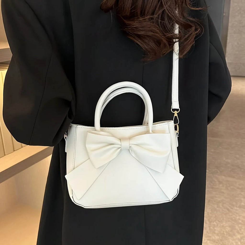 Elegant Bow Detail Handbag – Top Handle & Detachable Shoulder Strap