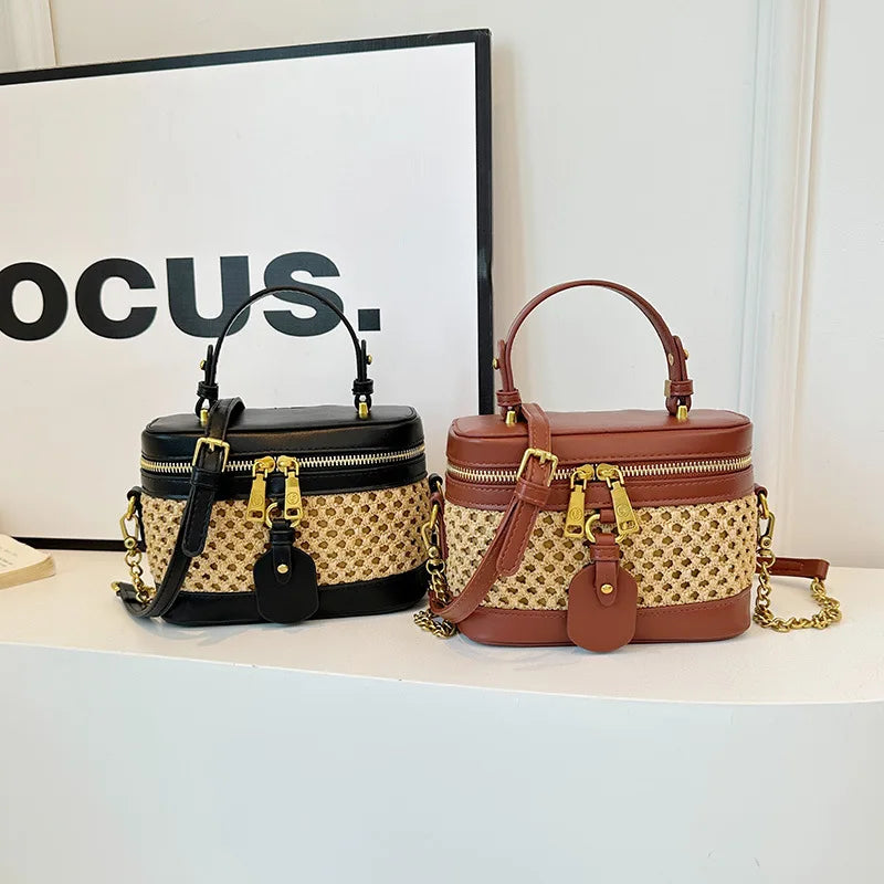 Woven Raffia Mini Handbag – Top Handle & Single-Shoulder Bag