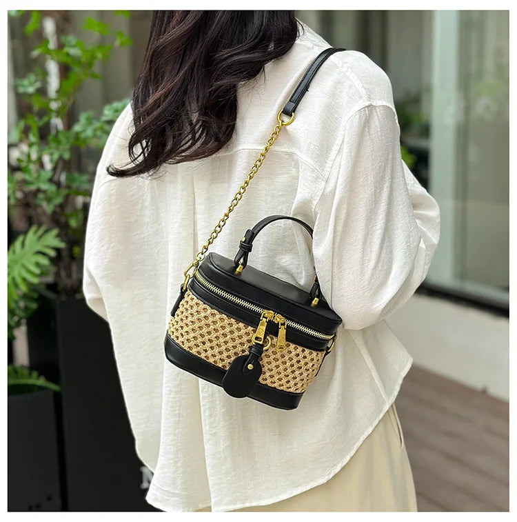 Woven Raffia Mini Handbag – Top Handle & Single-Shoulder Bag