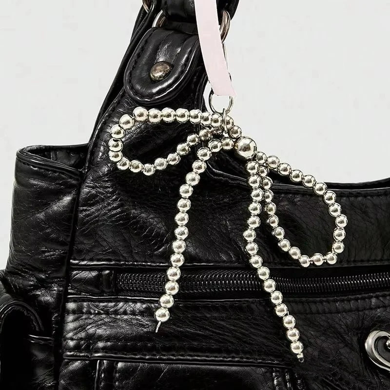 Fashionable Women's Shoulder Handbag with Bow Pendant – Large Capacity Casual Armpit Bag for Work & Shopping