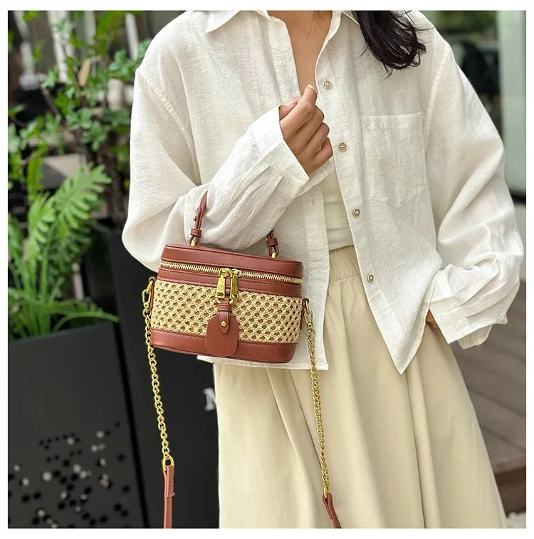 Woven Raffia Mini Handbag – Top Handle & Single-Shoulder Bag