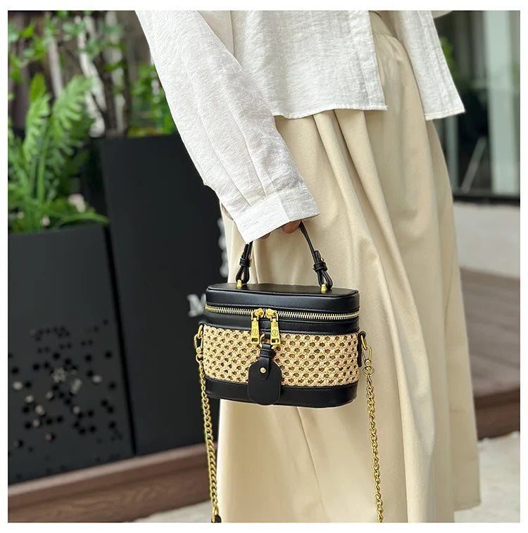 Woven Raffia Mini Handbag – Top Handle & Single-Shoulder Bag