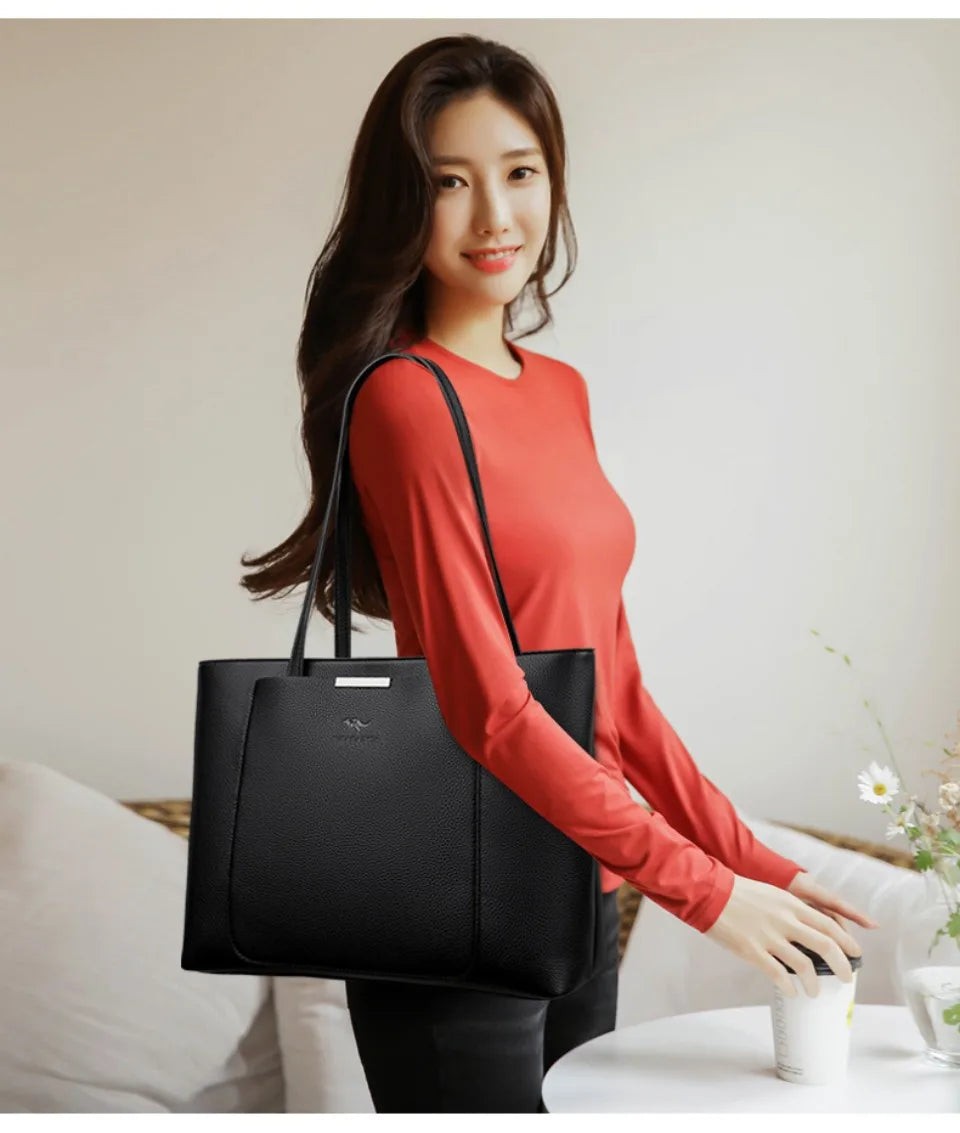 Large Capacity PU Leather Tote Bag for Women – Minimalist Shoulder Handbag for Work & Daily Commute