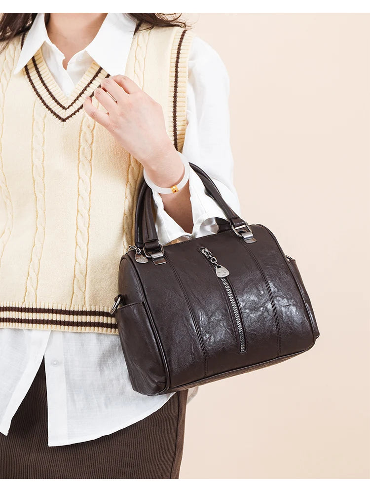 Soft Leather Tote Bag for Women – Large Capacity Retro Shoulder & Crossbody Handbag