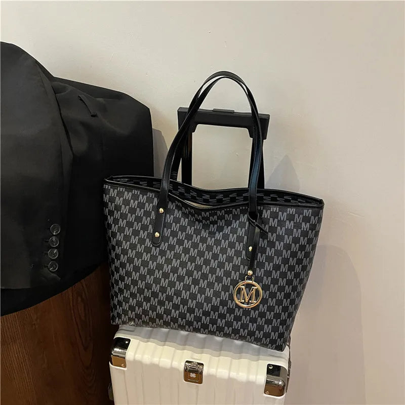 Printed PU Leather Tote Bag for Women – Large Capacity Commuter & College Handbag