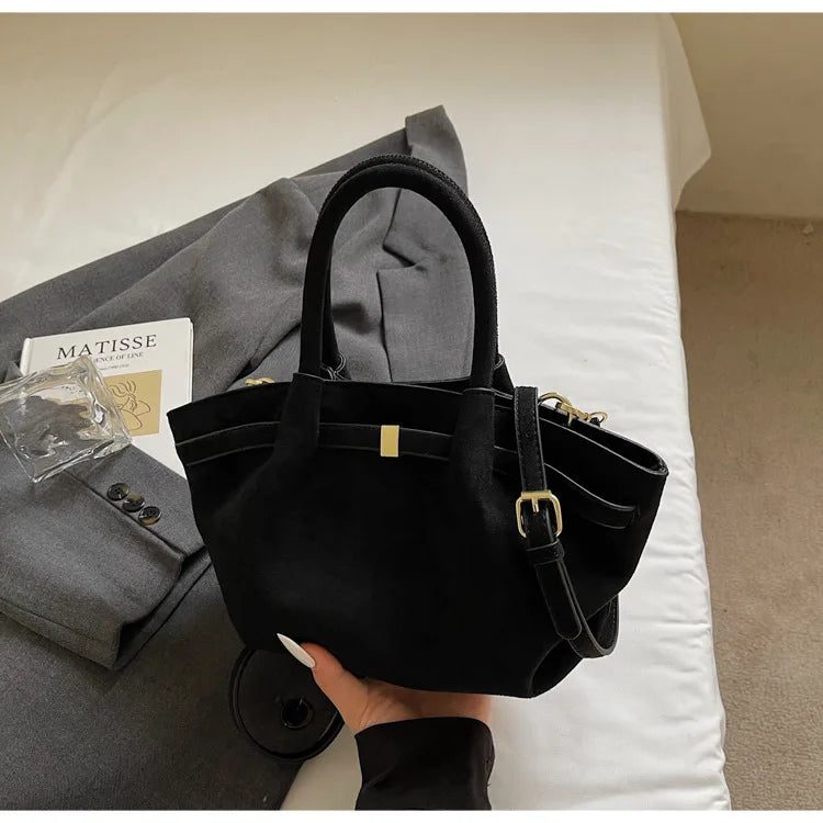 Matte Suede Leather Tote Bag for Women – Large Capacity Retro Shoulder & Crossbody Handbag