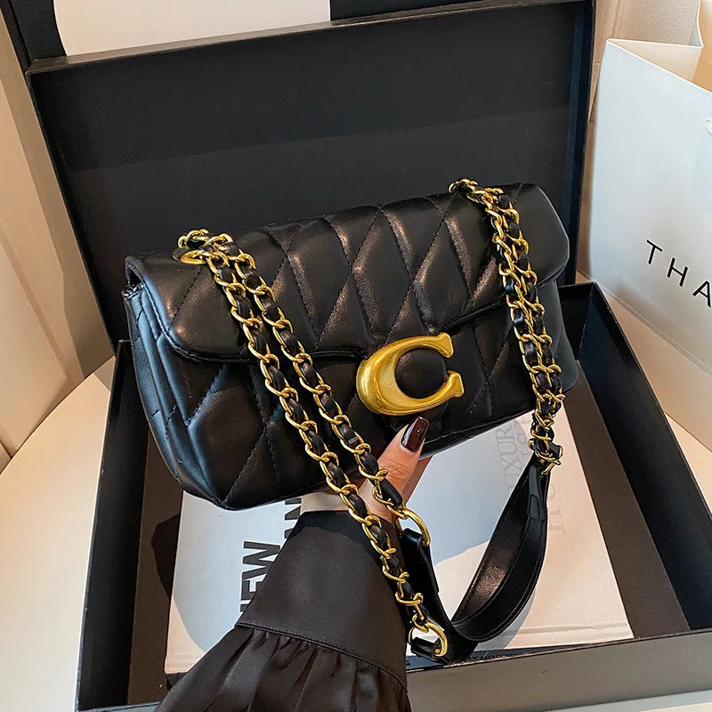 High-End Feminine Chain Crossbody Bag – Diamond Pattern Small Square Handbag