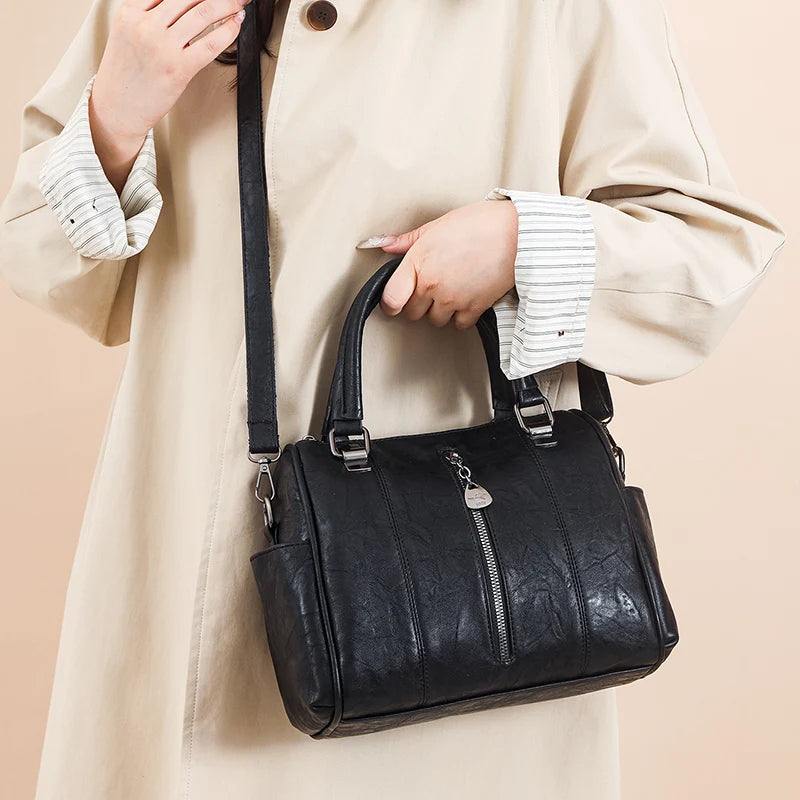 Soft Leather Tote Bag for Women – Large Capacity Retro Shoulder & Crossbody Handbag