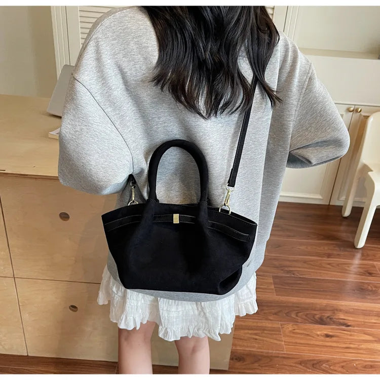 Matte Suede Leather Tote Bag for Women – Large Capacity Retro Shoulder & Crossbody Handbag