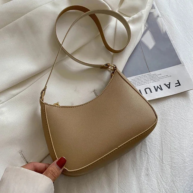Women’s Minimal Shoulder Bag – Retro PU Leather Everyday Handbag