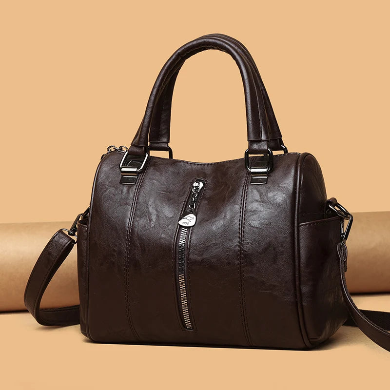 Soft Leather Tote Bag for Women – Large Capacity Retro Shoulder & Crossbody Handbag
