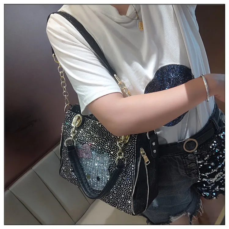 Crystal Diamond Cartoon-Style Handbag – Women’s Shoulder Bag (Large Capacity)