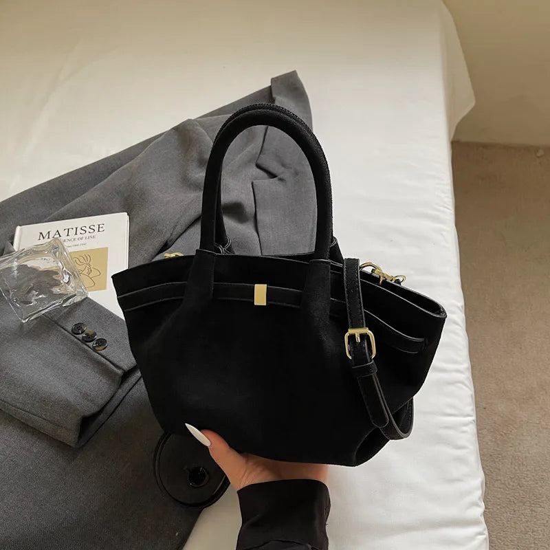 Matte Suede Leather Tote Bag for Women – Large Capacity Retro Shoulder & Crossbody Handbag