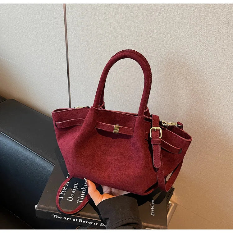 Matte Suede Leather Tote Bag for Women – Large Capacity Retro Shoulder & Crossbody Handbag