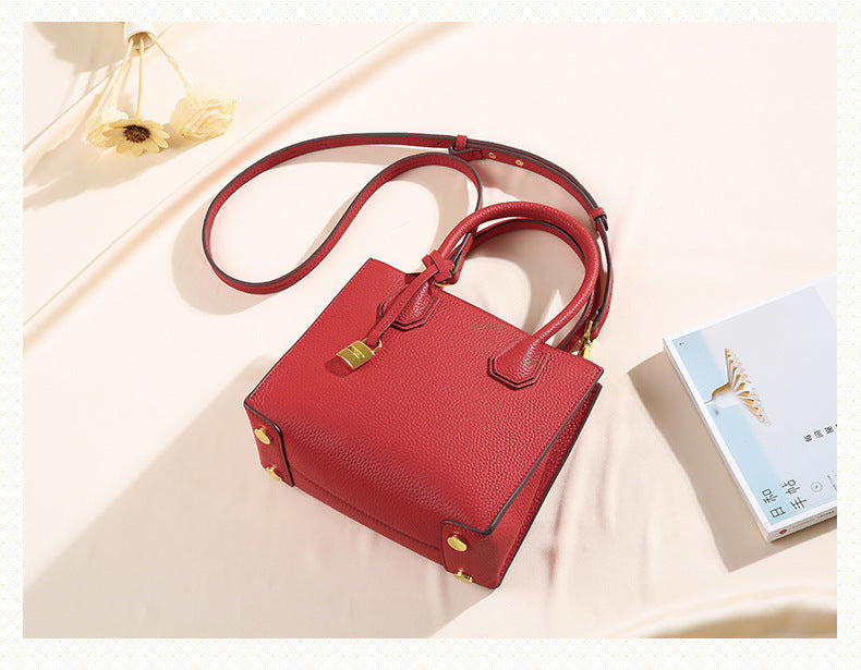 Genuine Leather Tote & Crossbody Handbag with Lock Closure