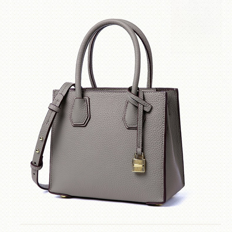 Genuine Leather Tote & Crossbody Handbag with Lock Closure