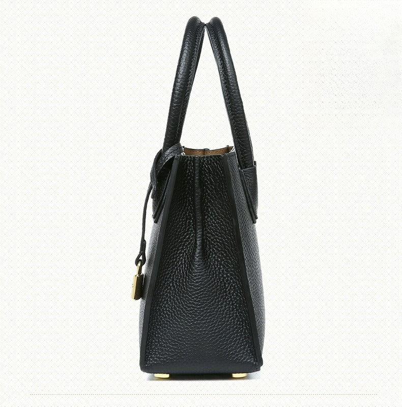 Genuine Leather Tote & Crossbody Handbag with Lock Closure