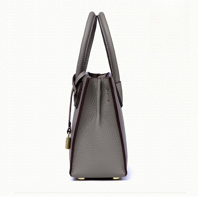 Genuine Leather Tote & Crossbody Handbag with Lock Closure