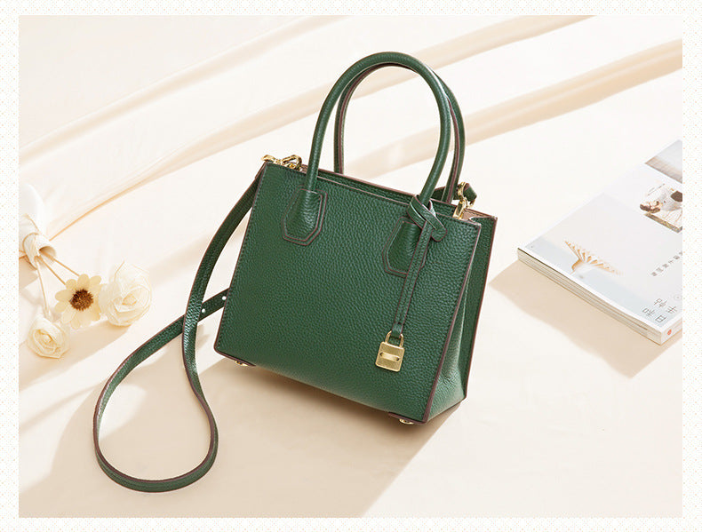 Genuine Leather Tote & Crossbody Handbag with Lock Closure
