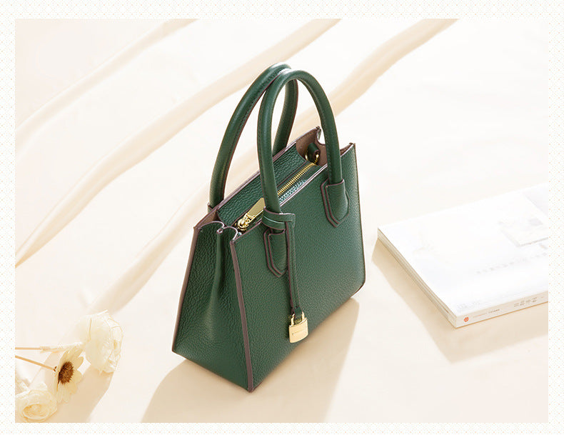 Genuine Leather Tote & Crossbody Handbag with Lock Closure