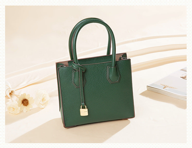 Genuine Leather Tote & Crossbody Handbag with Lock Closure